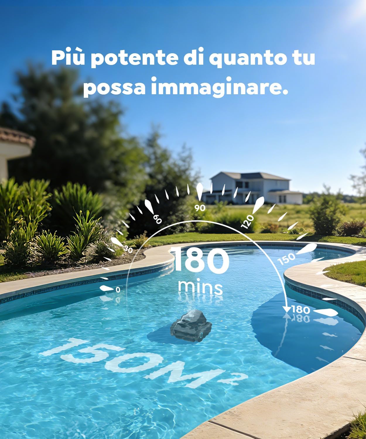 Robot Piscina C1 Senza Fili — Pulisce Fondo e Pareti fino a 150 m²