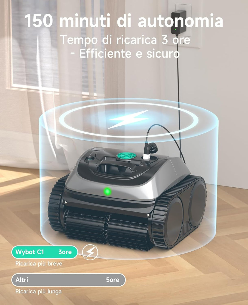 WYBOT C1 – Robot Pulitore Piscina Senza Fili con Percorso Intelligente