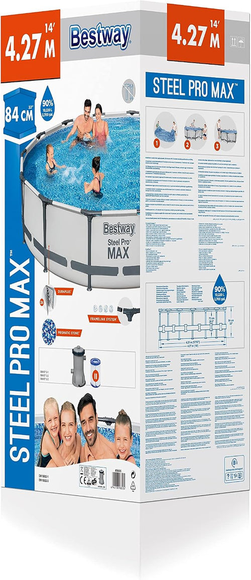 Bestway Steel PRO Max - Piscina Fuoriterra con Pompa Filtro Ø 427 x 84 cm