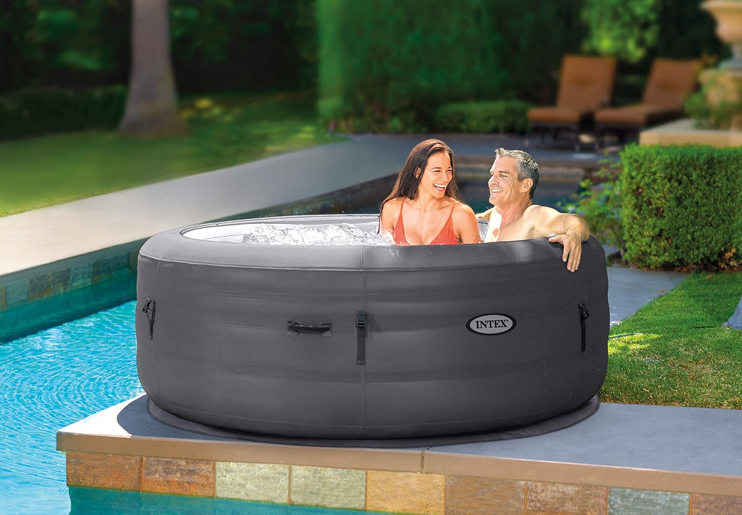 Simple Spa 28482EX – Spa gonflable à hydromassage, 4 places, gris, diamètre 196 × 66 cm**
