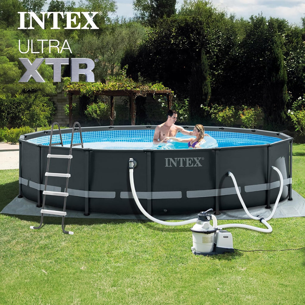 Ultra XTR 26325EH – Piscine hors-sol ronde 488 × 122 cm avec pompe de filtration à sable et 22,7 kg de sable filtrant premium OptiFlow.